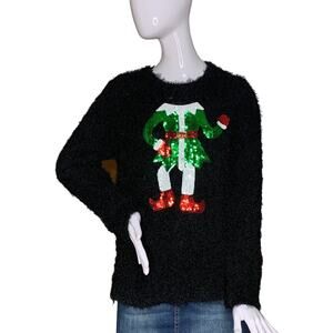 No Boundaries Junior’s Christmas Ugly Sweater Size Junior XL 15/17 Black